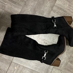 Sonoma Black Heeled Suede Boots with Metal Accents